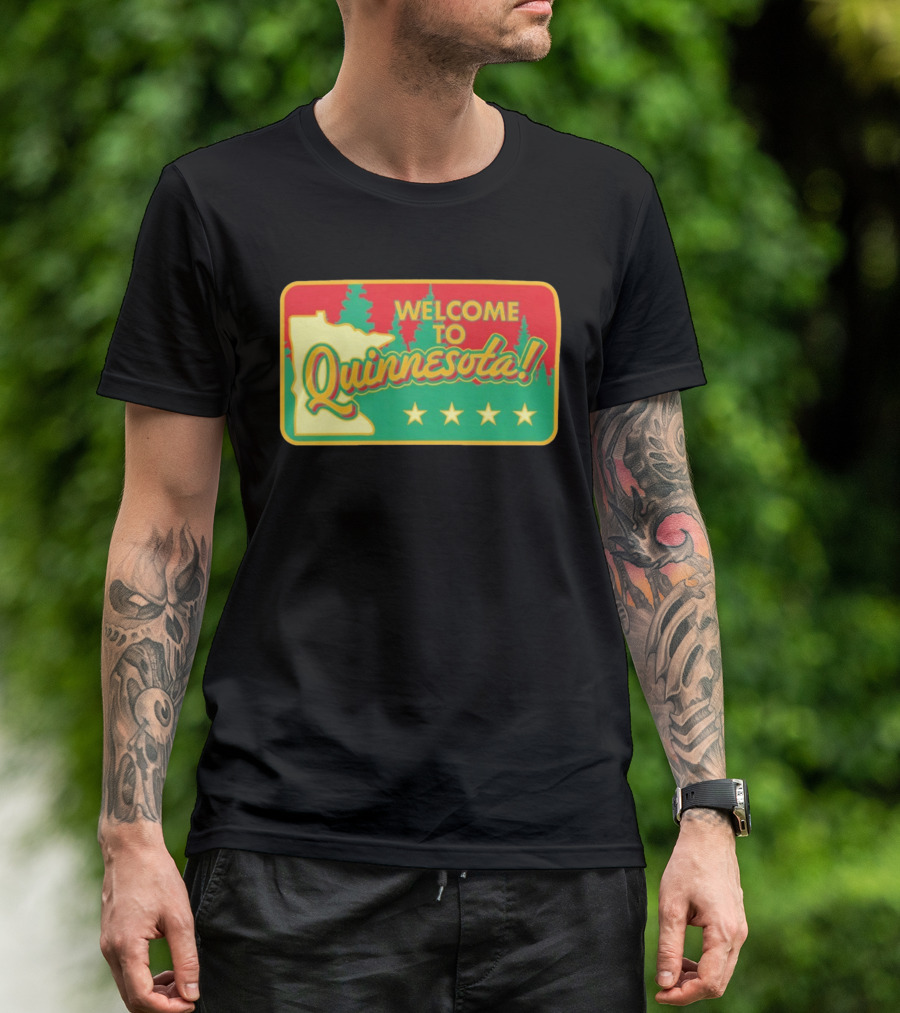 Welcome To Quinnesota State Map Forest Theme With Stars T-Shirt