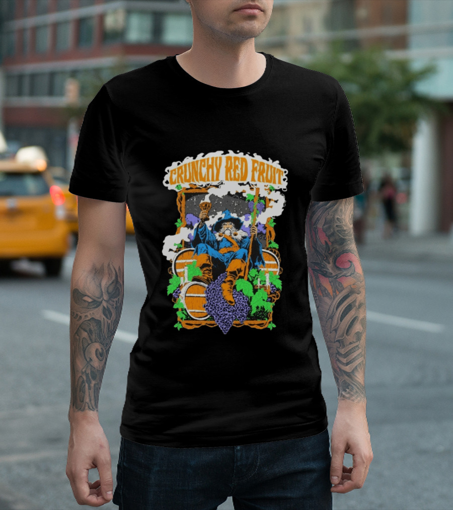Crunchy Red Fruit Wizard With Grapes And Barrels T-Shirt