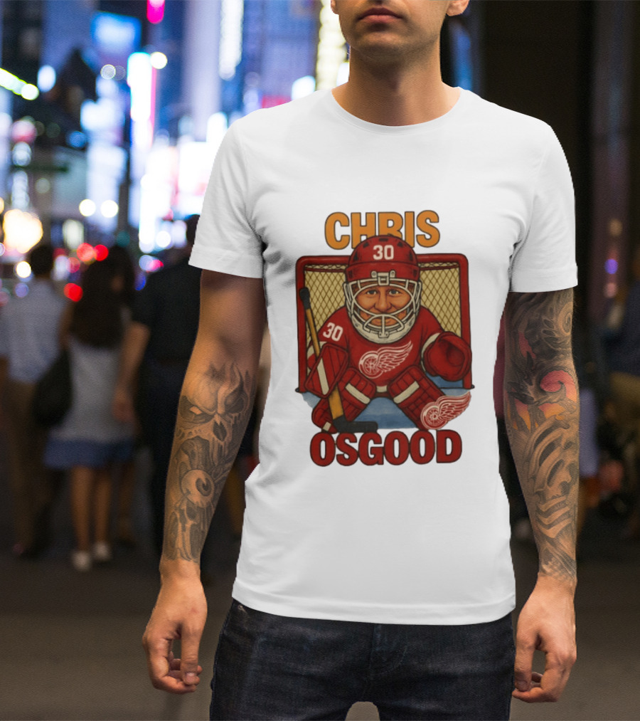 CHRIS OSGOOD 30 Detroit Red Wings Hockey Goalie Caricature T-Shirt