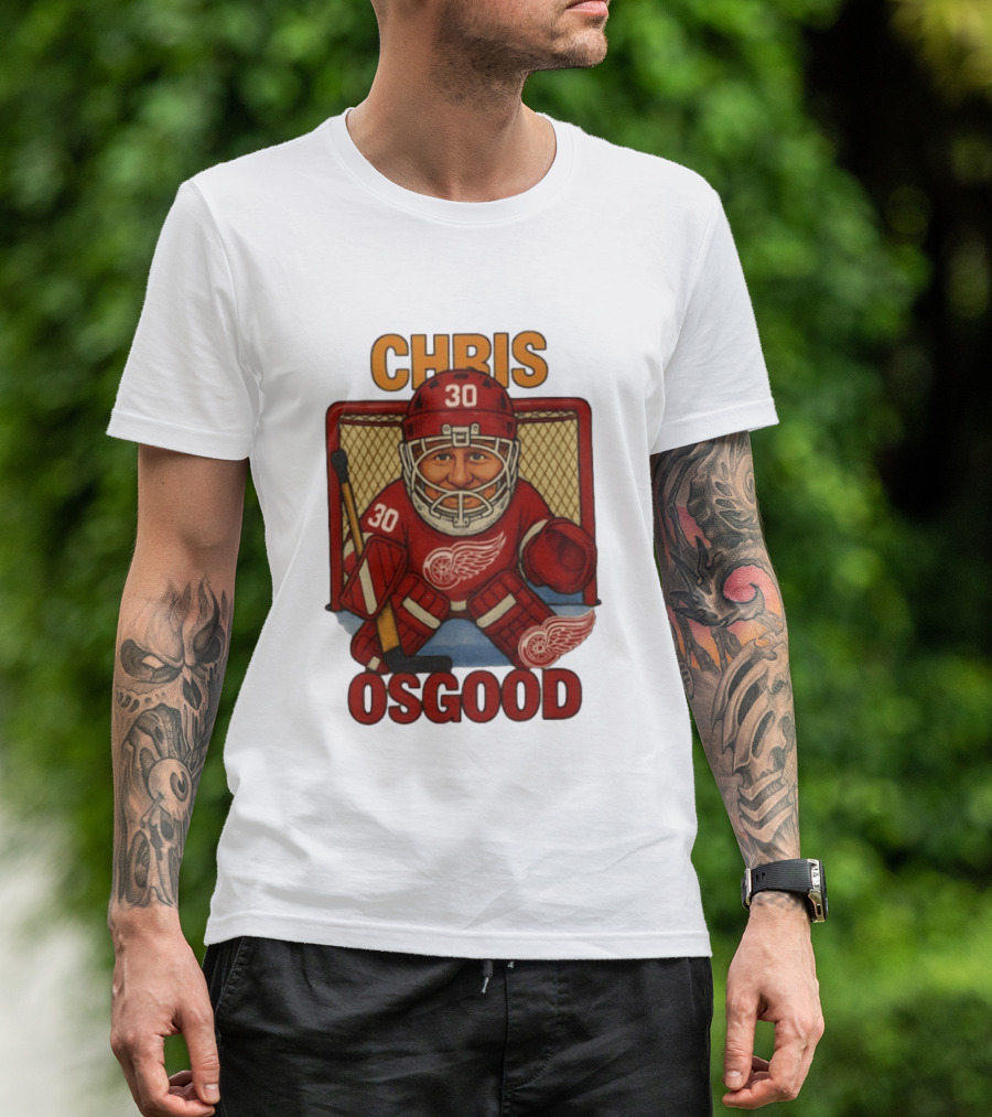 CHRIS OSGOOD 30 Detroit Red Wings Hockey Goalie Caricature T-Shirt