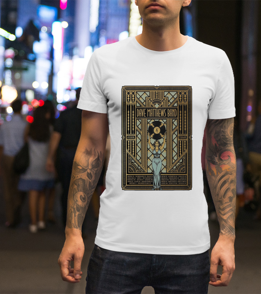 Dave Matthews Band 2026 Fall Tour Art Deco Concert Dates And Cities T-Shirt