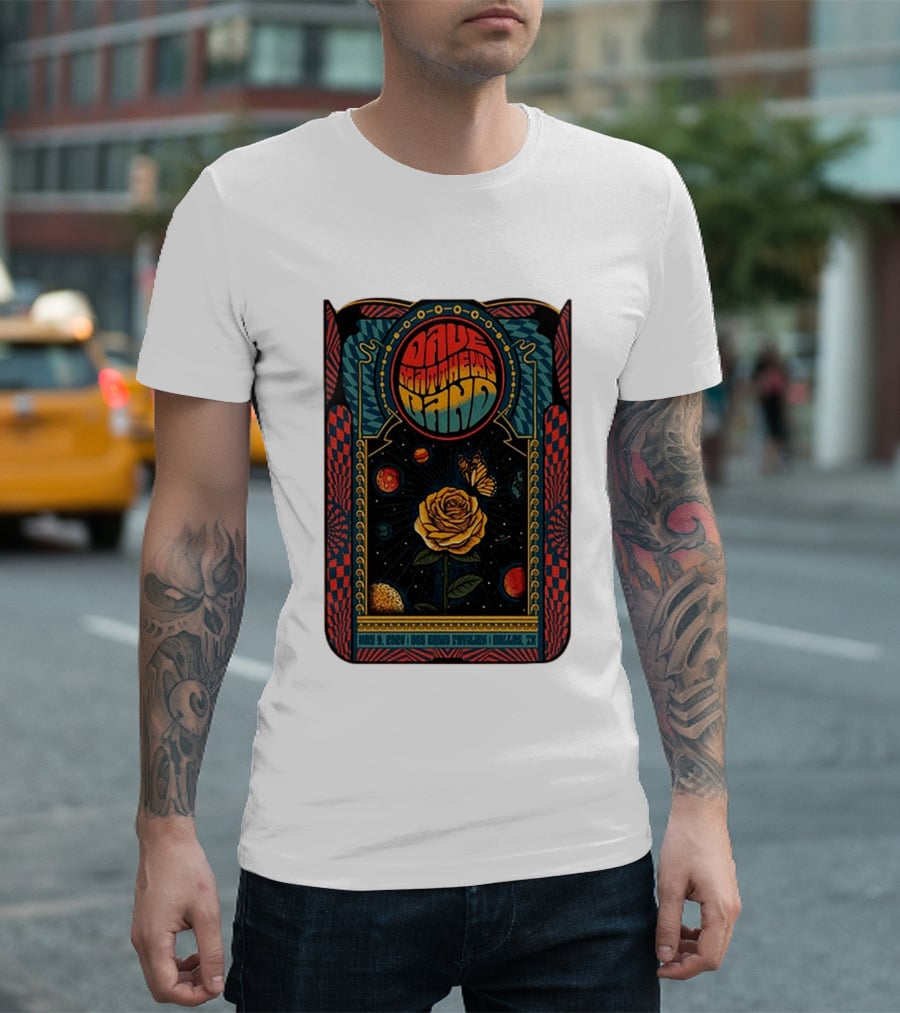 Dave Matthews Band May 9 2026 Dos Equis Pavilion Dallas TX Retro Psychedelic Butterfly Rose Planet T-Shirt