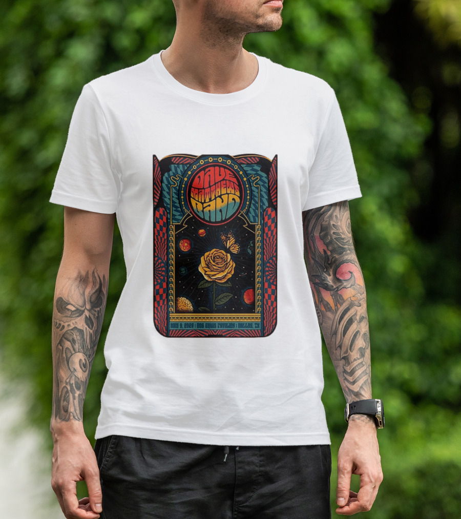 Dave Matthews Band May 9 2026 Dos Equis Pavilion Dallas TX Retro Psychedelic Butterfly Rose Planet T-Shirt