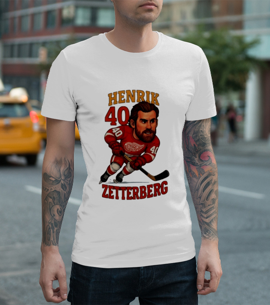 Henrik Zetterberg 40 Detroit Red Wings Hockey Player Caricature T-Shirt