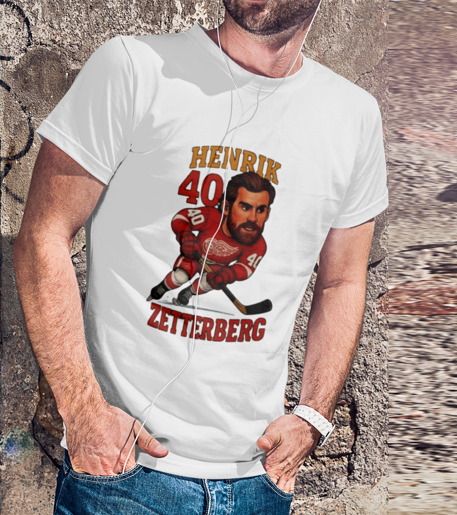 Henrik Zetterberg 40 Detroit Red Wings Hockey Player Caricature T-Shirt