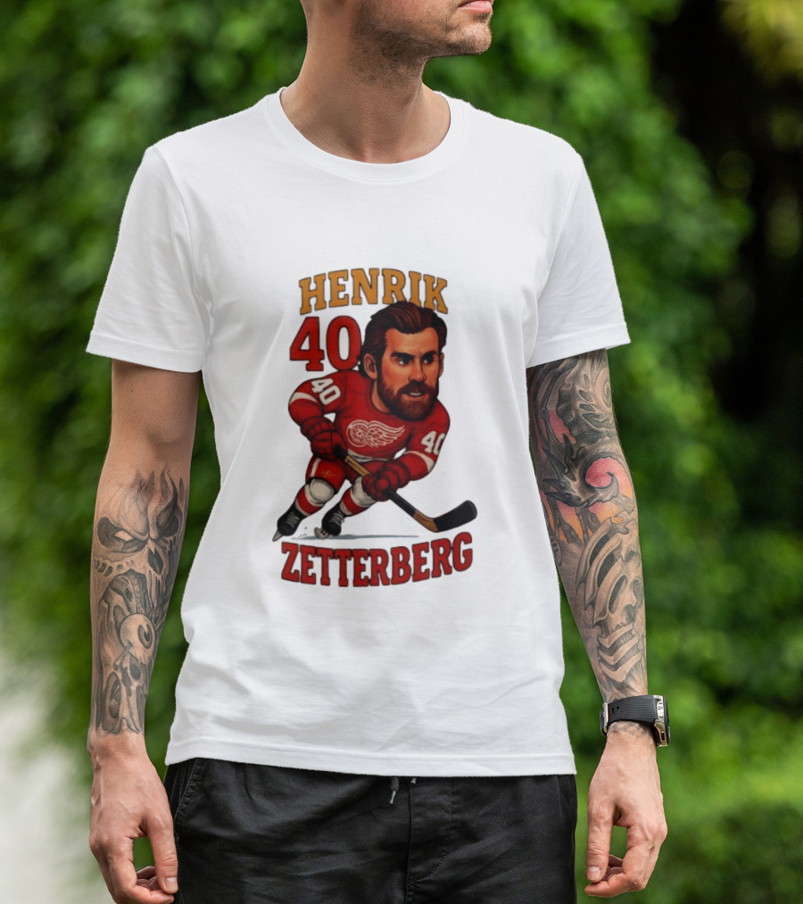 Henrik Zetterberg 40 Detroit Red Wings Hockey Player Caricature T-Shirt