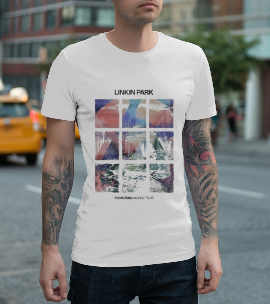 Linkin Park Fz World Tour Australia 2026 Colorful Abstract Squares T-Shirt