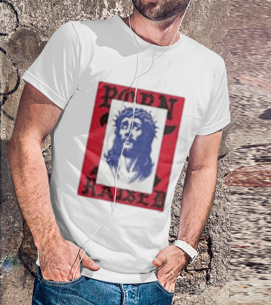 Born X Raised Salvation Jesus Crown Of Thorns Red Blue T-Shirt