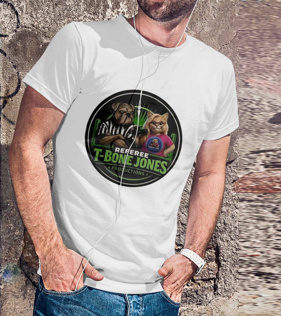 Referee Bone Jones Productions Light Blue Gaming Ashley Bulldog Cat T-Shirt