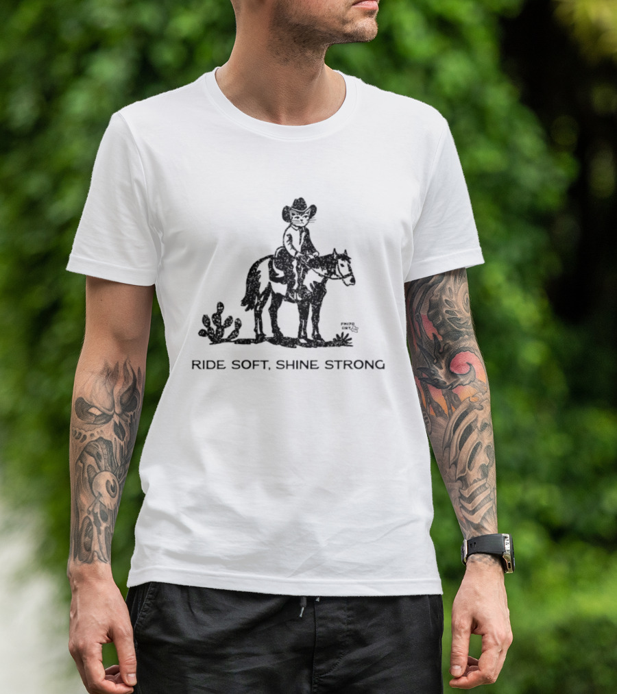 Cowboy Cat Riding Horse Ride Soft Shine Strong Cactus Scenery T-Shirt