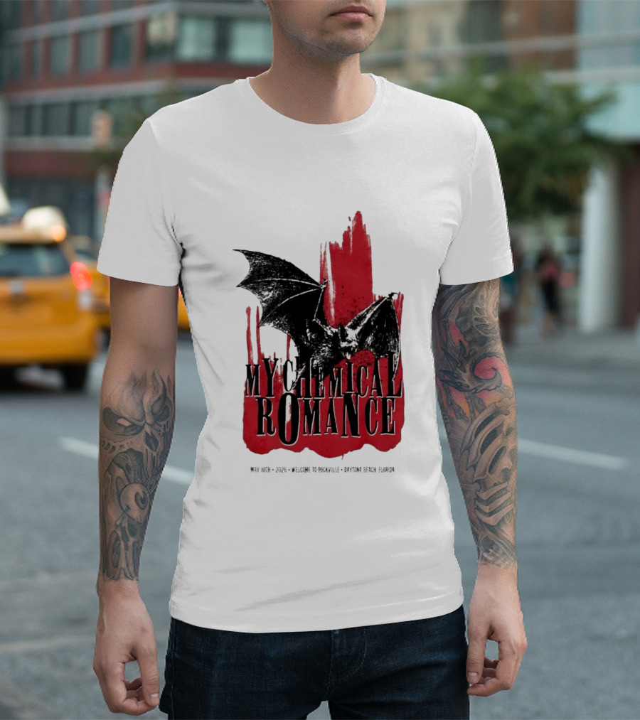 My Chemical Romance Daytona Beach FL May 10 2026 Tour Bat And Red Splash T-Shirt