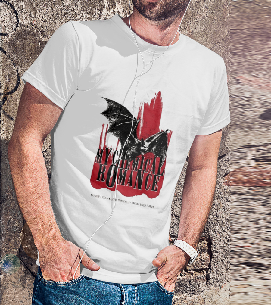 My Chemical Romance Daytona Beach FL May 10 2026 Tour Bat And Red Splash T-Shirt