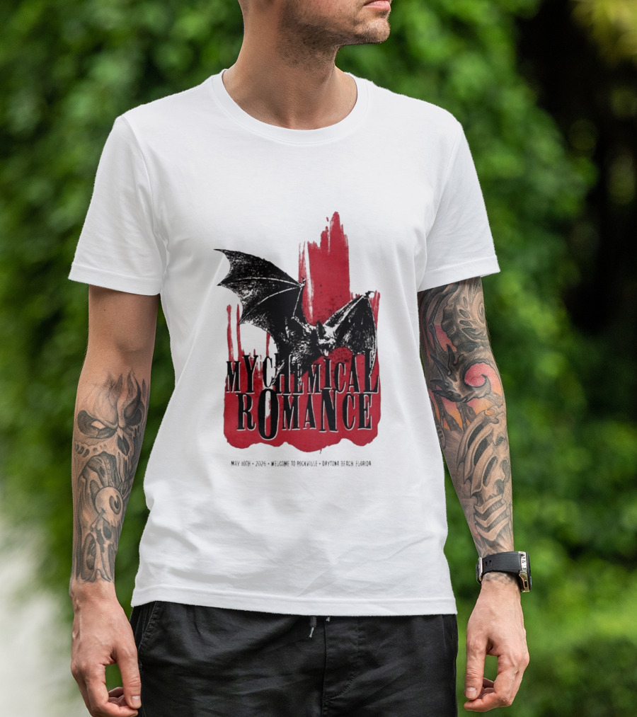 My Chemical Romance Daytona Beach FL May 10 2026 Tour Bat And Red Splash T-Shirt