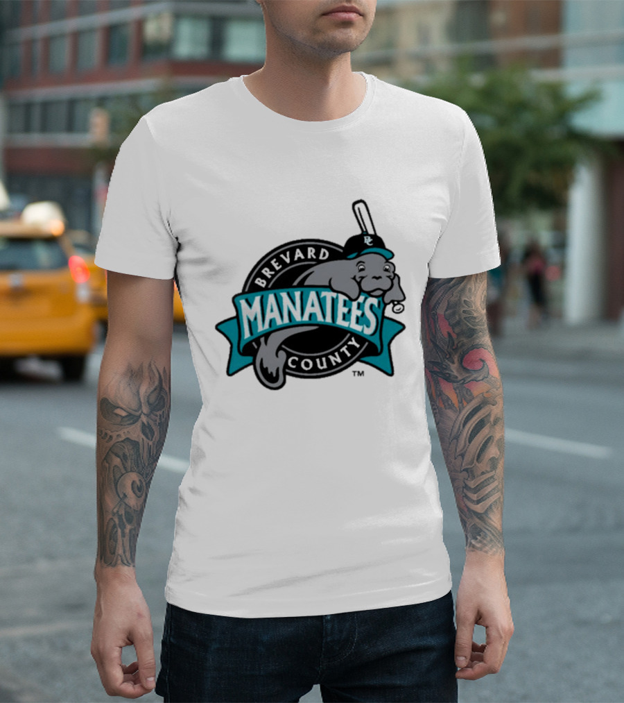 Brevard County Manatees Baseball Team Cap Mascot With Bat And Ball T-Shirt