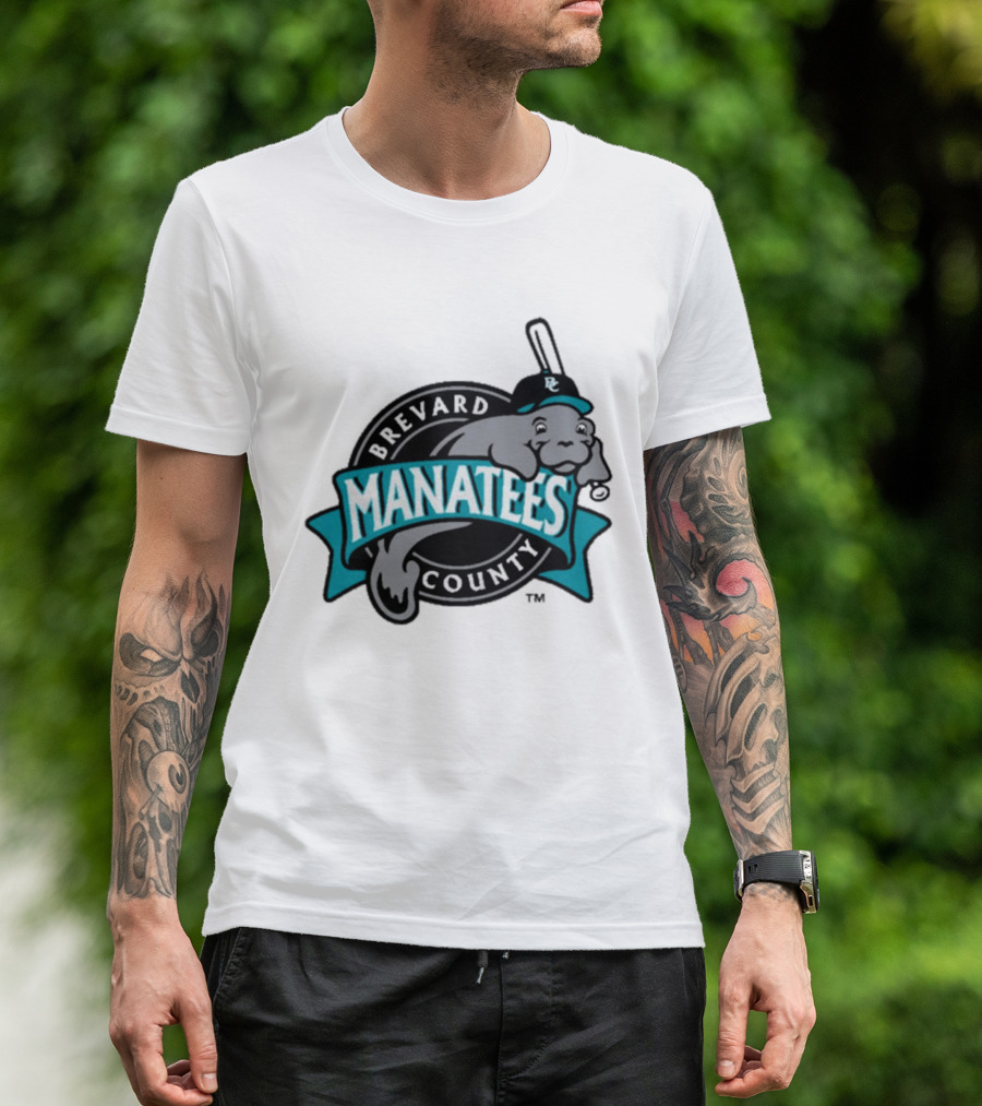 Brevard County Manatees Baseball Team Cap Mascot With Bat And Ball T-Shirt