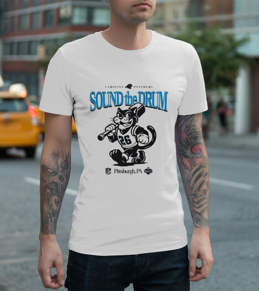Carolina Panthers Sound The Drum Pittsburgh PA 95 Panther Cartoon T-Shirt