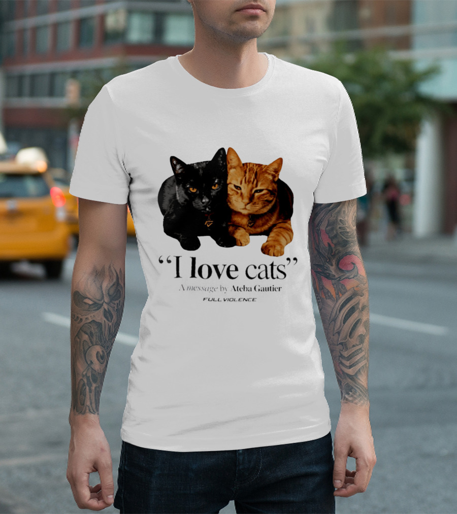 I Love Cats Ateba Gautier Full Violence Black And Ginger Cat Duo T-Shirt