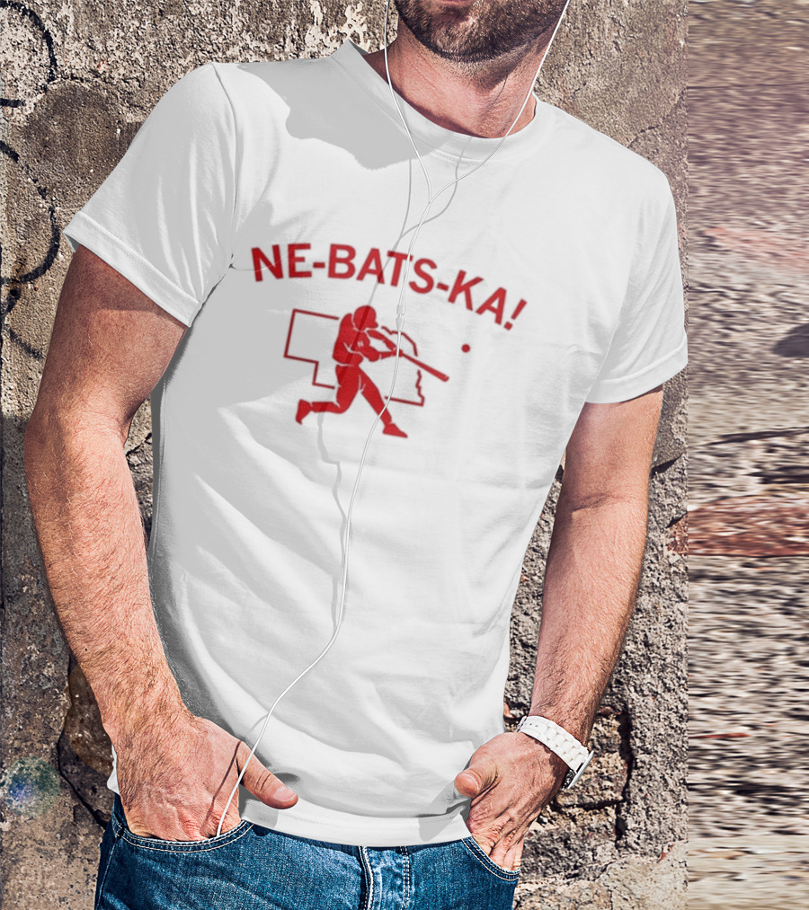 Ne Bats Ka Baseball Player Nebraska Outline Red T-Shirt