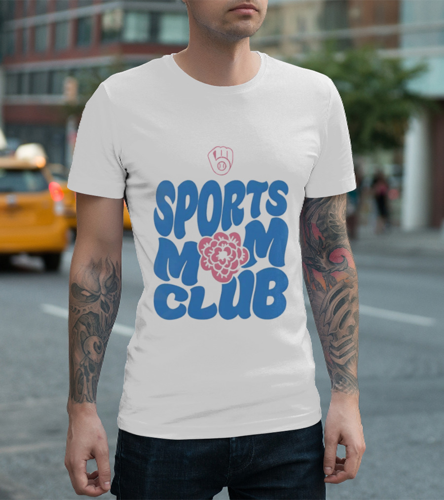 Milwaukee Brewers Sports Mom Club Mother's Day Baseball Mitt Flower T-Shirt