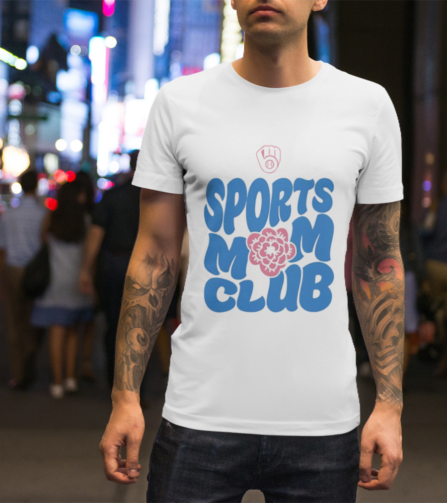 Milwaukee Brewers Sports Mom Club Mother's Day Baseball Mitt Flower T-Shirt