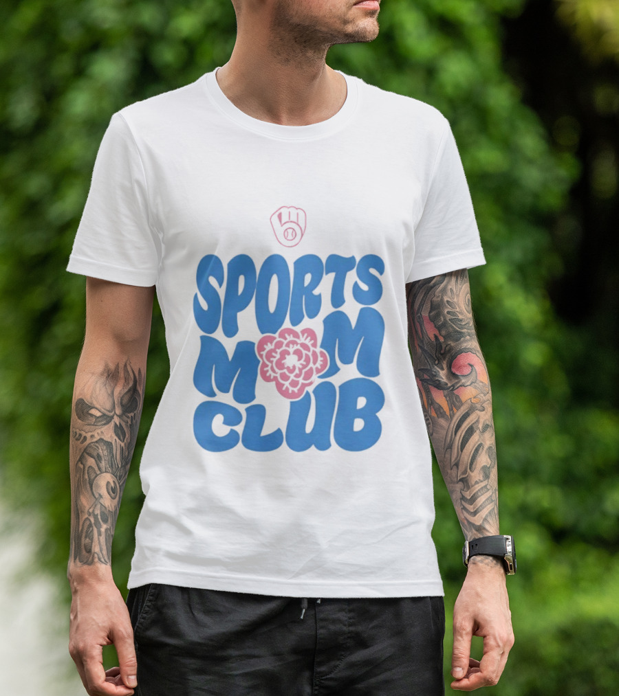 Milwaukee Brewers Sports Mom Club Mother's Day Baseball Mitt Flower T-Shirt