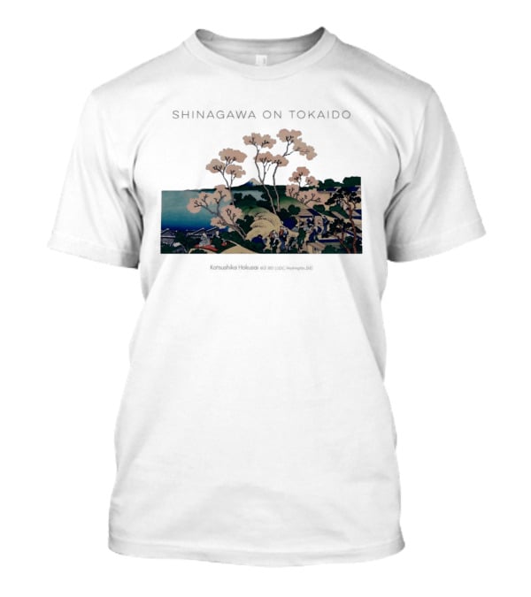 Shinagawa On Tokaido Katsushika Hokusai Cherry Blossoms And Travelers In Edo Period Japan T-Shirt