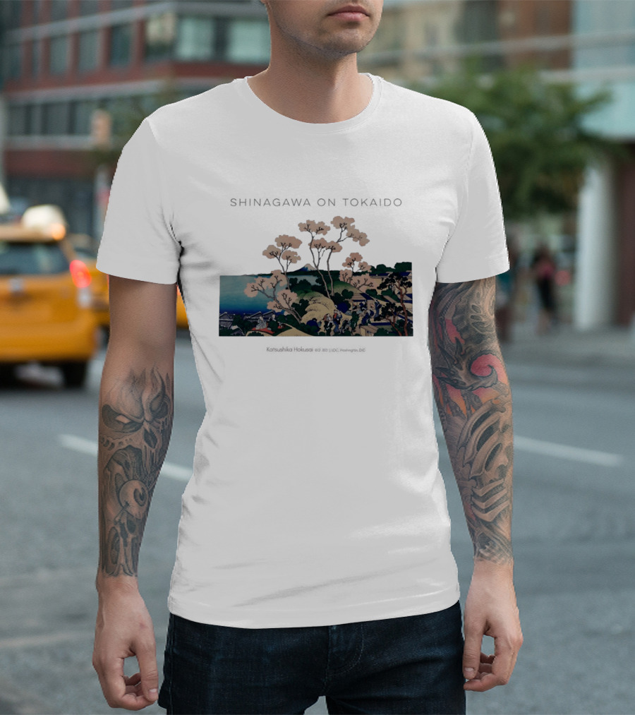 Shinagawa On Tokaido Katsushika Hokusai Cherry Blossoms And Travelers In Edo Period Japan T-Shirt