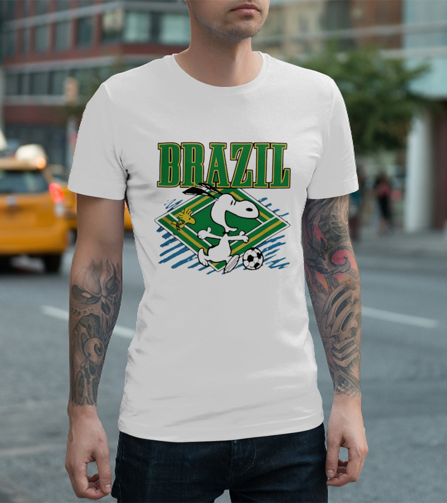Brazil Soccer Snoopy Woodstock Peanuts Characters Football T-Shirt
