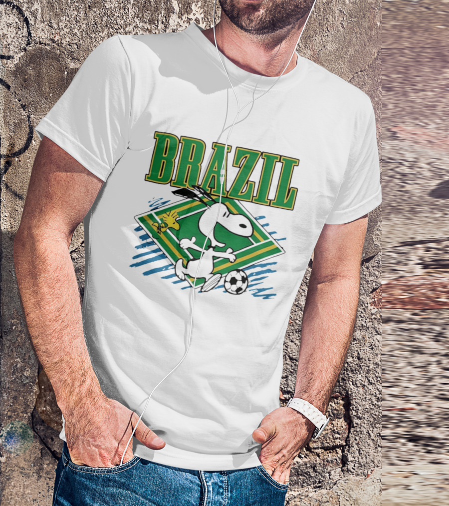 Brazil Soccer Snoopy Woodstock Peanuts Characters Football T-Shirt