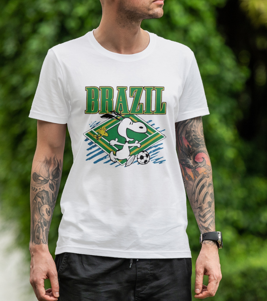 Brazil Soccer Snoopy Woodstock Peanuts Characters Football T-Shirt