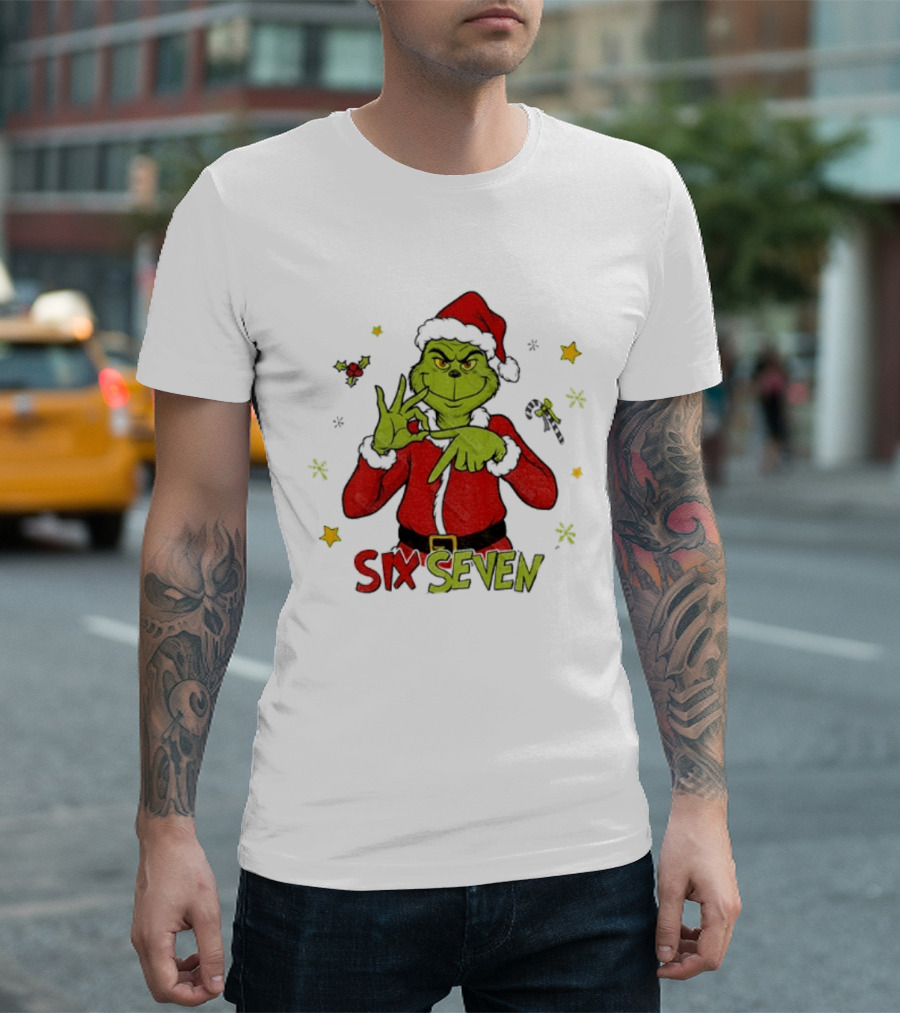 Grinch Santa Six Seven 6 7 Meme Christmas Stars Candy Cane T-Shirt