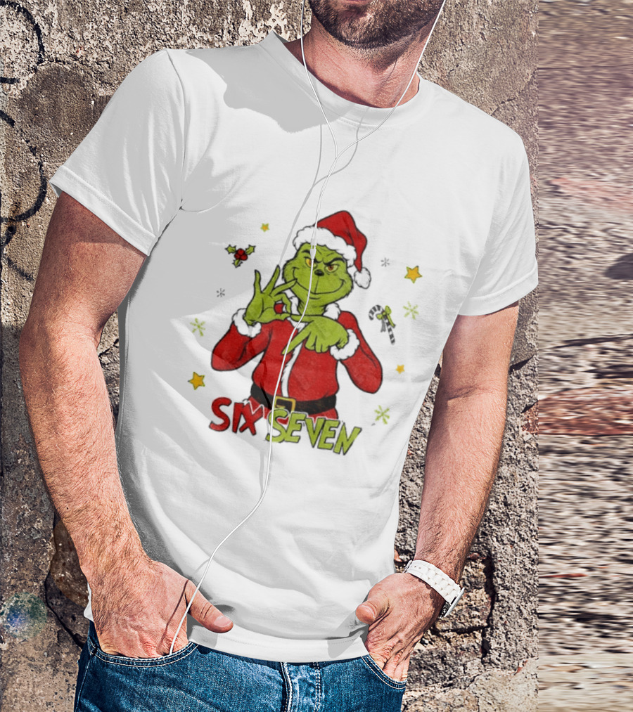 Grinch Santa Six Seven 6 7 Meme Christmas Stars Candy Cane T-Shirt