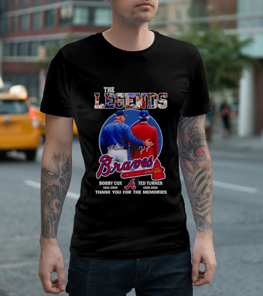Bobby Cox Ted Turner Atlanta Braves Legends Thank You For The Memories Signatures T-Shirt