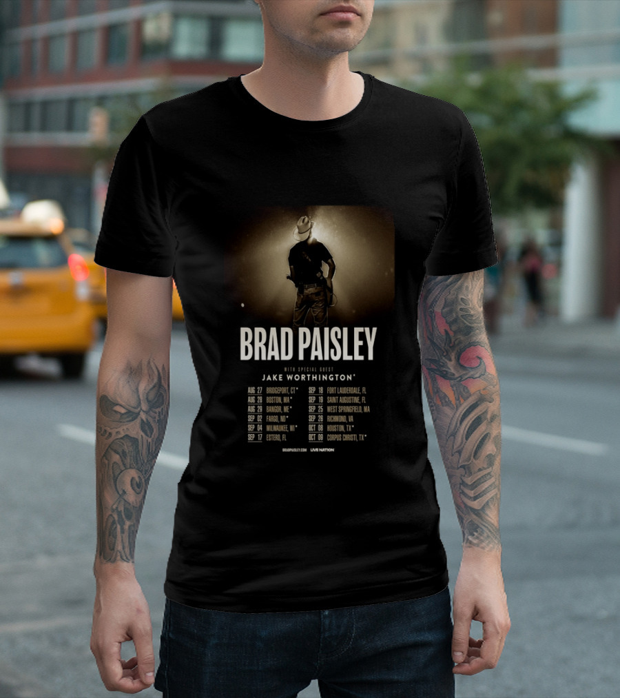 Brad Paisley 2026 Tour Dates With Jake Worthington Guest Performance T-Shirt
