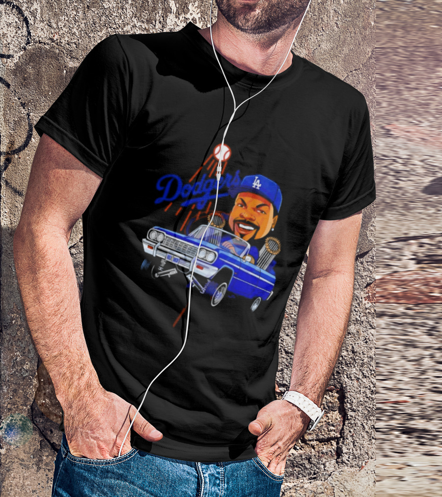 Ice Cube Cartoon Driving Lowrider Los Angeles Dodgers Baseball T-Shirt