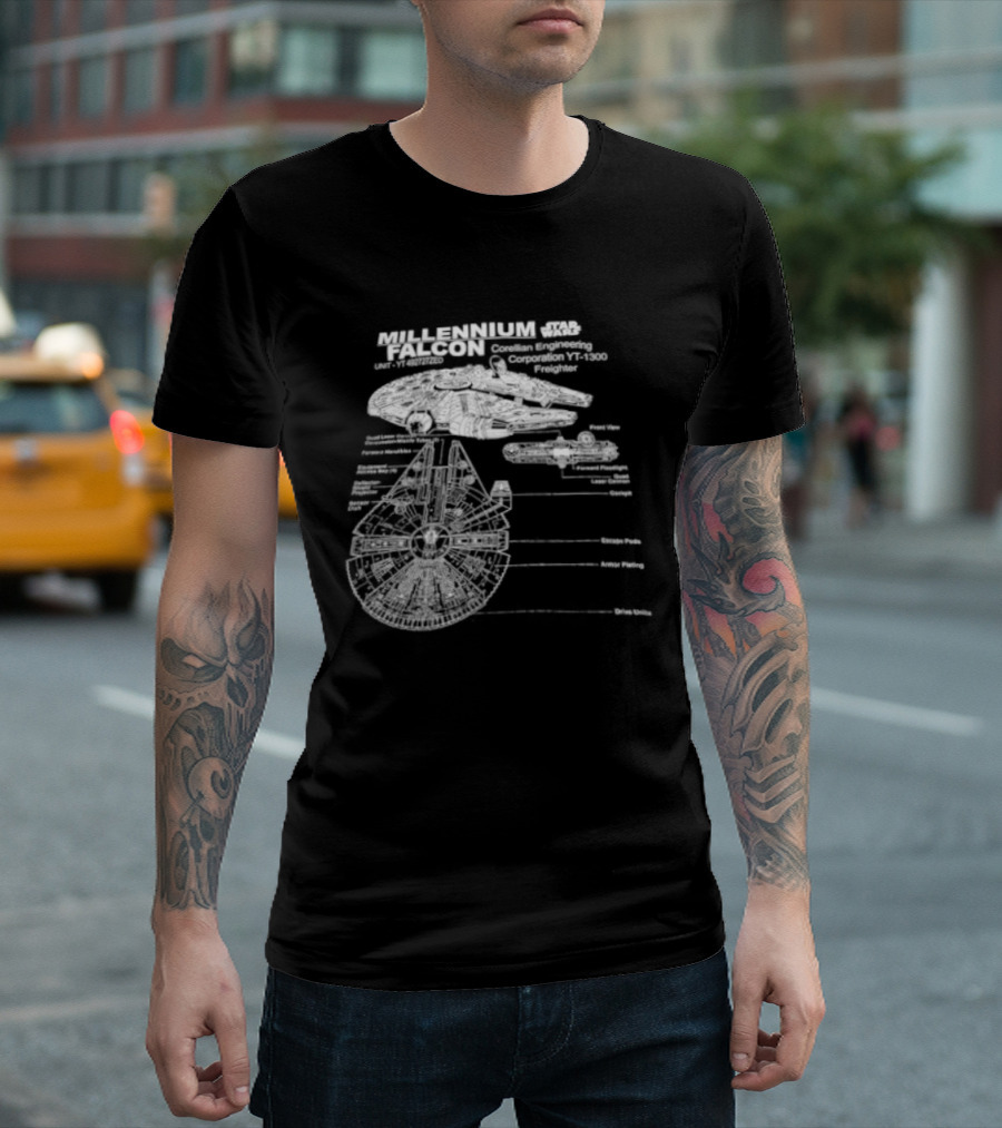 Millennium Falcon Star Wars Corellian Engineering Corporation Blueprint Diagram T-Shirt