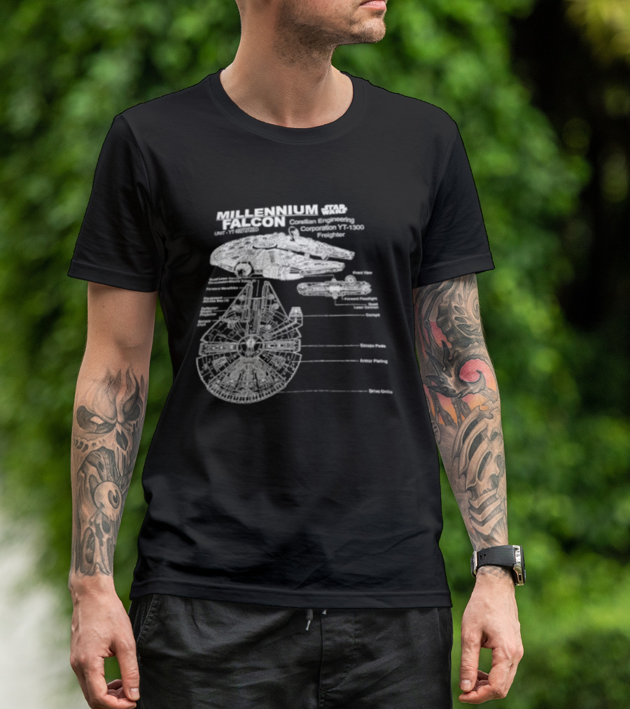 Millennium Falcon Star Wars Corellian Engineering Corporation Blueprint Diagram T-Shirt