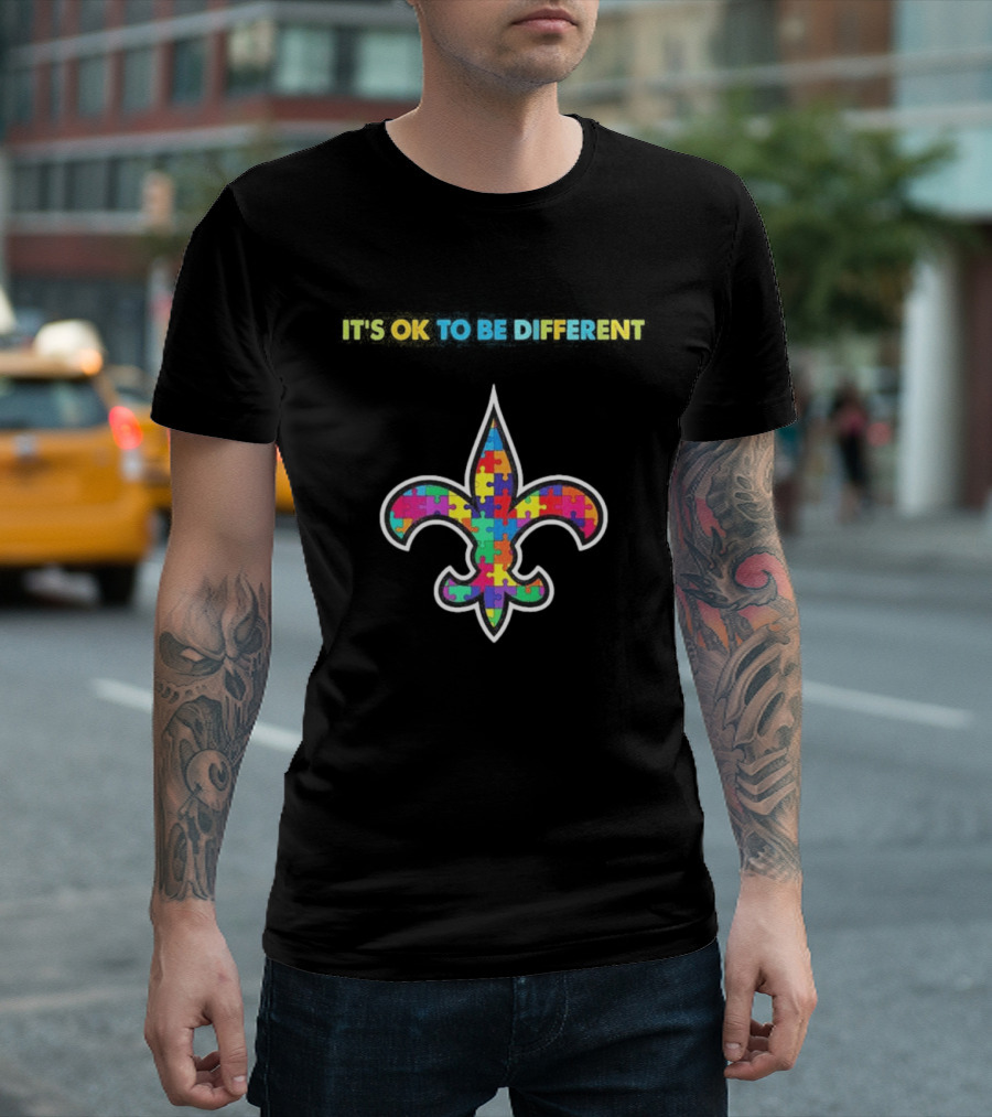 New Orleans Saints Autism Awareness It's OK To Be Different Puzzle Fleur De Lis T-Shirt