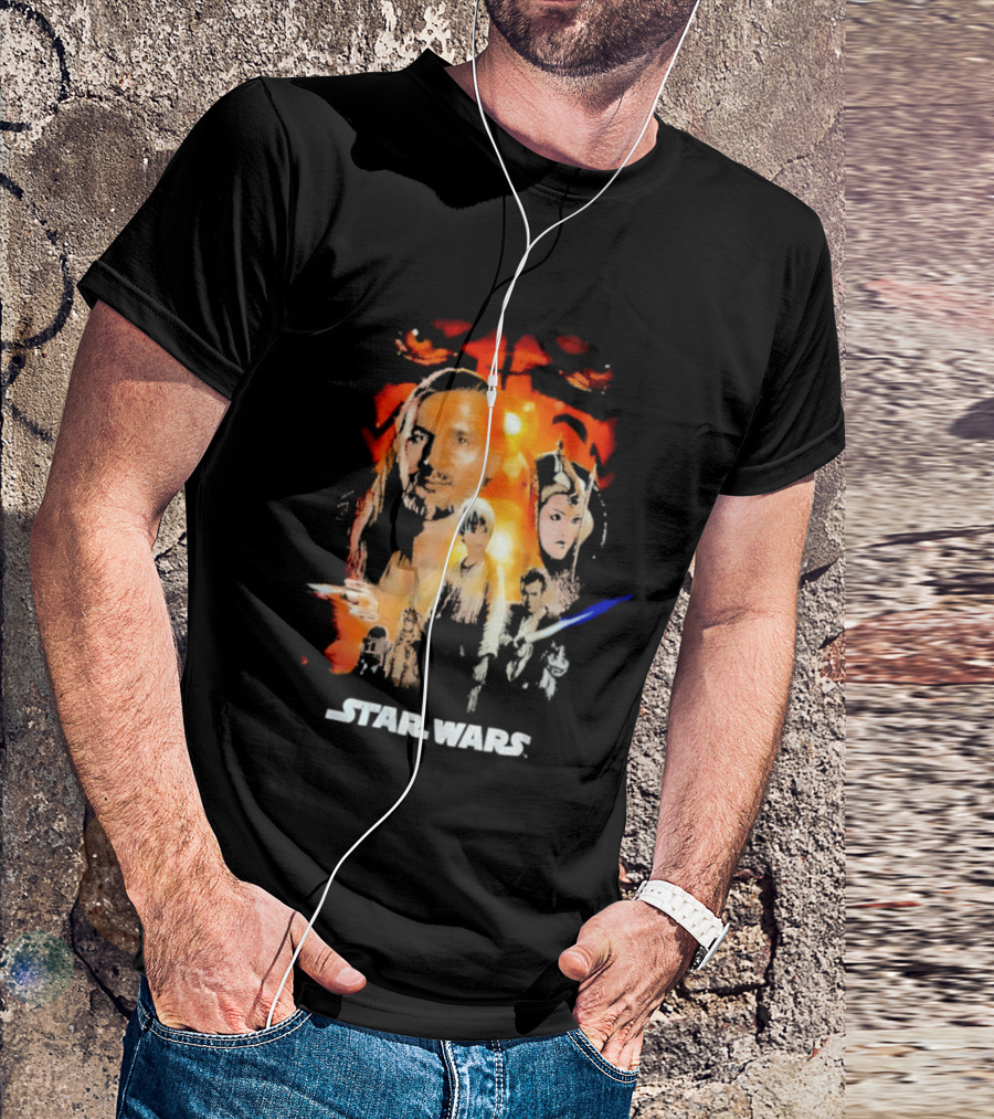 Star Wars The Phantom Menace Movie Characters And Lightsaber T-Shirt