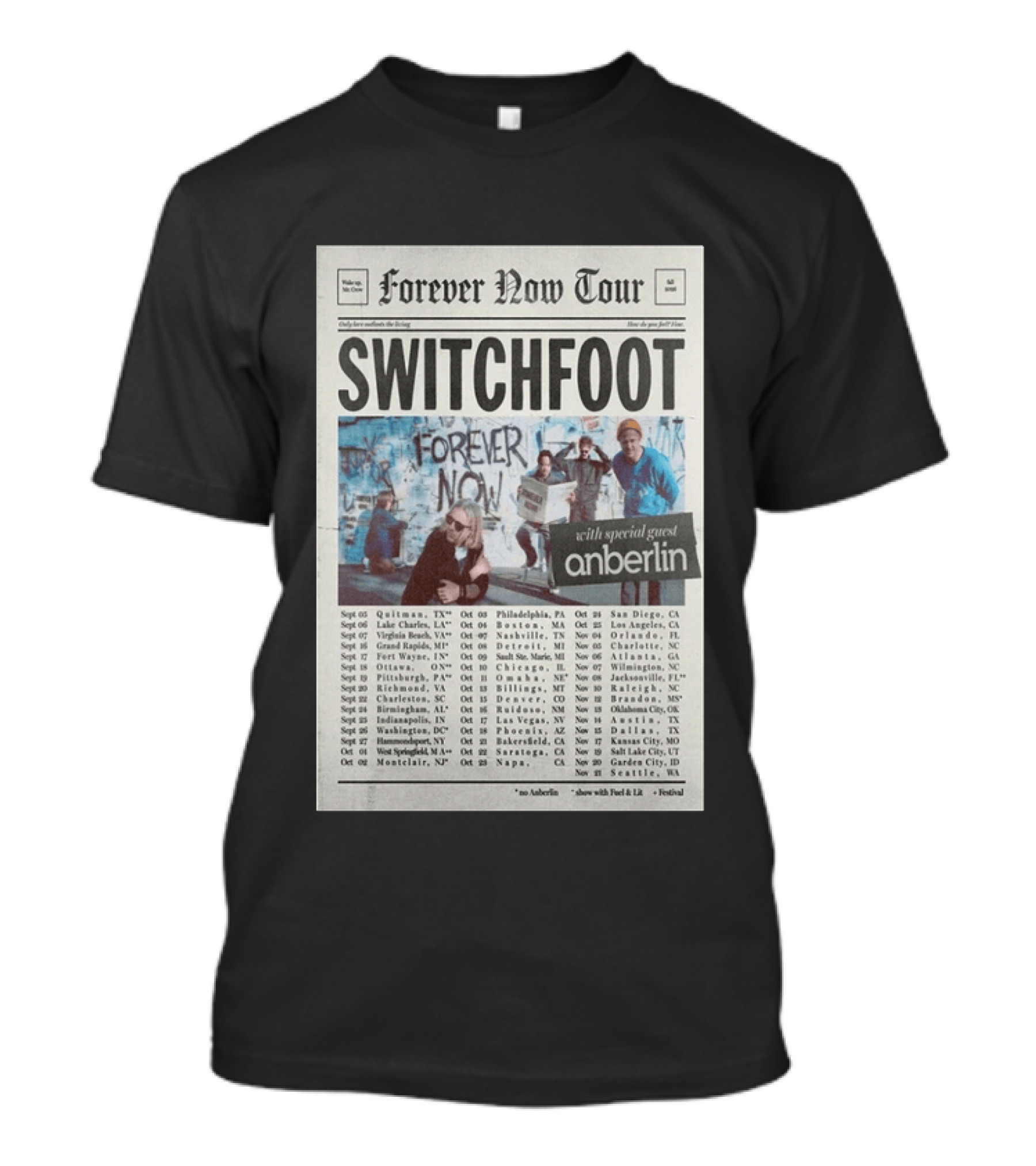 Switchfoot Forever Now Tour 2026 With Anberlin Special Guest Concert Dates T-Shirt
