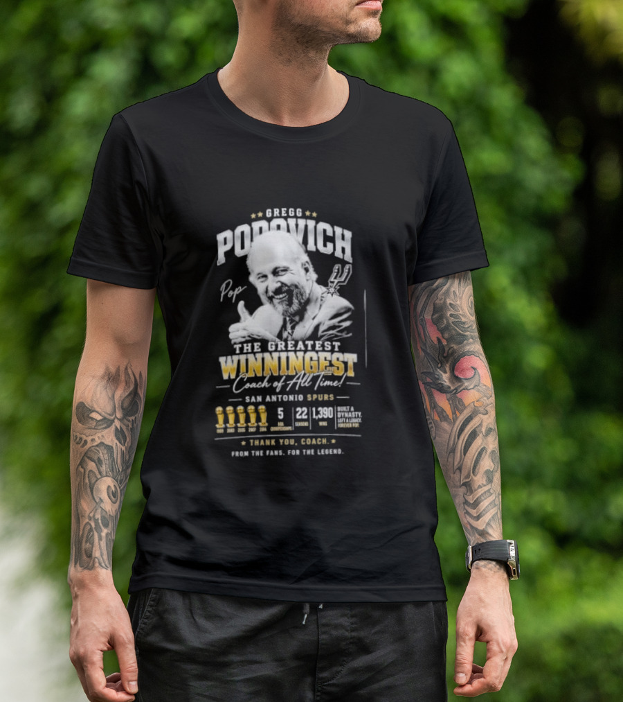 Gregg Popovich San Antonio Spurs Championship Coach Winningest Thank You Coach T-Shirt