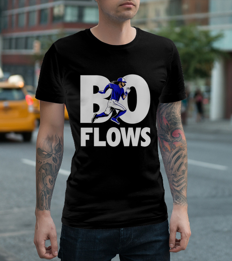 Bo Flows Running Baseball Player In Blue Uniform T-Shirt