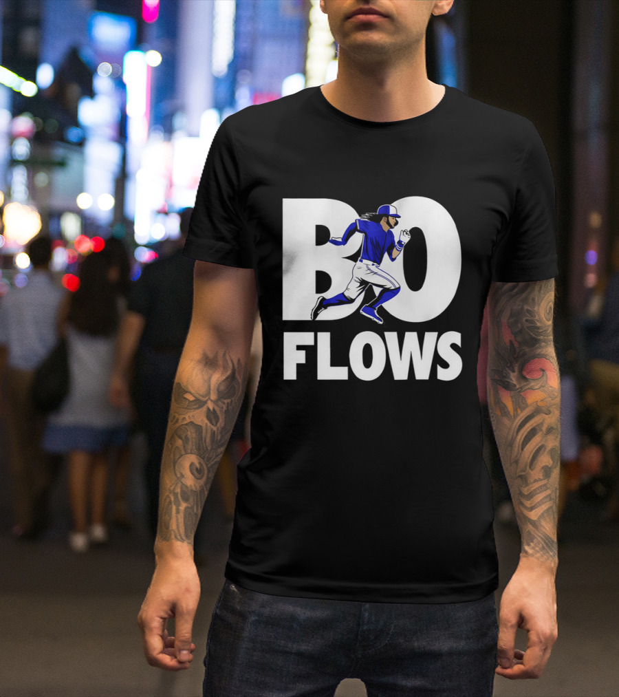 Bo Flows Running Baseball Player In Blue Uniform T-Shirt