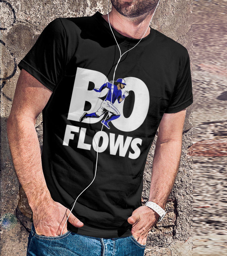 Bo Flows Running Baseball Player In Blue Uniform T-Shirt