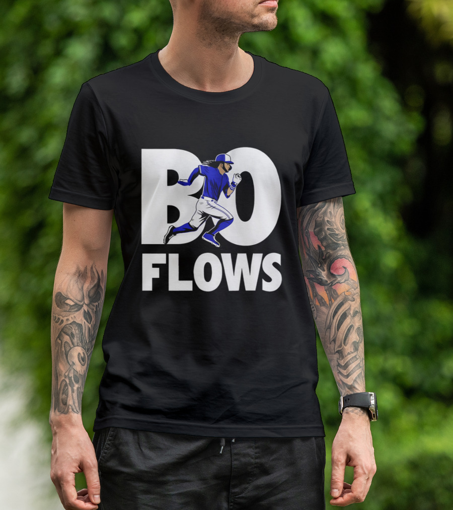 Bo Flows Running Baseball Player In Blue Uniform T-Shirt