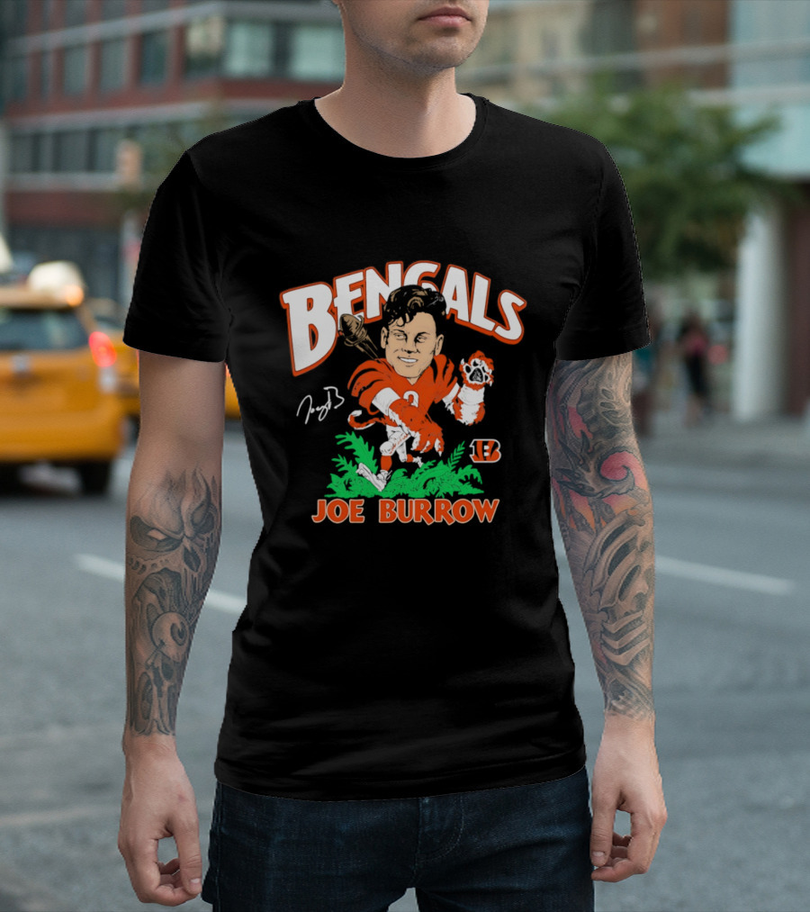 Bengals Joe Burrow Caricature Football T-Shirt