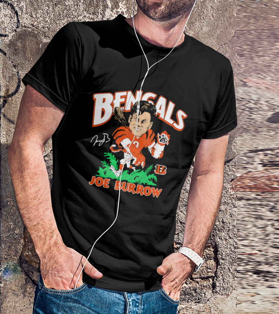Bengals Joe Burrow Caricature Football T-Shirt