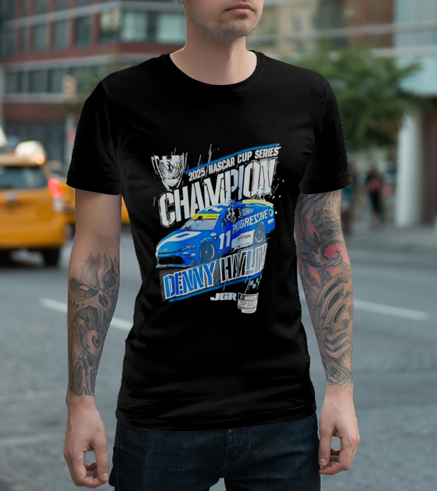 Denny Hamlin 2025 NASCAR Cup Series Champion Progressive Car 11 Joe Gibbs Racing T-Shirt