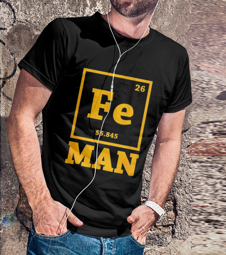 Fe 26 55.845 Periodic Chemistry Element Man T-Shirt