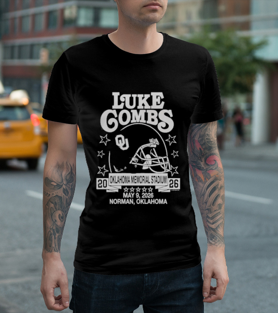 Luke Combs May 9 2026 Norman Oklahoma Football Helmet Stars Concert Event T-Shirt